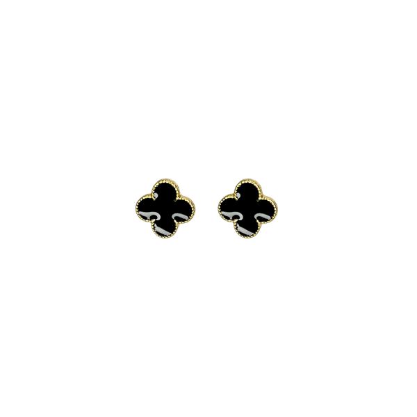 Brinco Trevo Preto Banhado A Ouro 18K