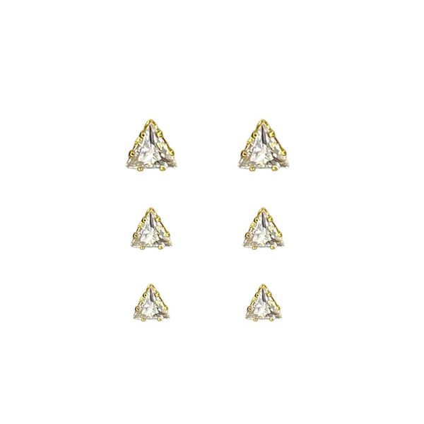 Brinco Trio Triângulo Cristal Zircônia Banhado A Ouro 18k