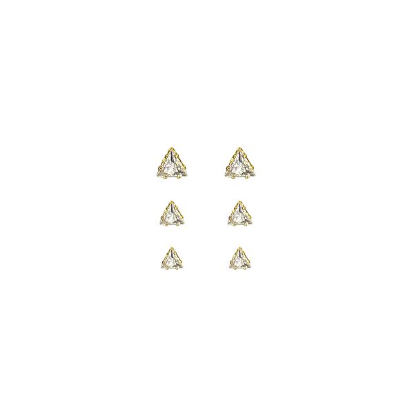 Brinco Trio Triângulo Cristal Zircônia Banhado A Ouro 18k