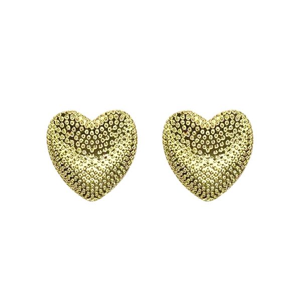 Brinco Coração Textura Banhado A Ouro 18K