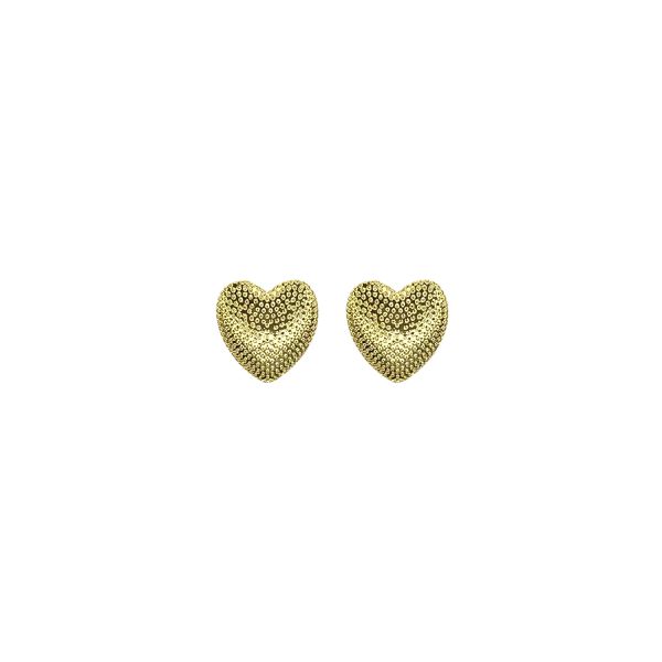 Brinco Coração Textura Banhado A Ouro 18K