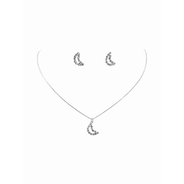 Conjunto Meia Lua Vazado Strass Banhado A Prata 925