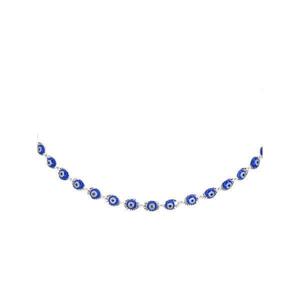 Colar Olho Grego Chinês Azul Escuro Banhado Prata 925