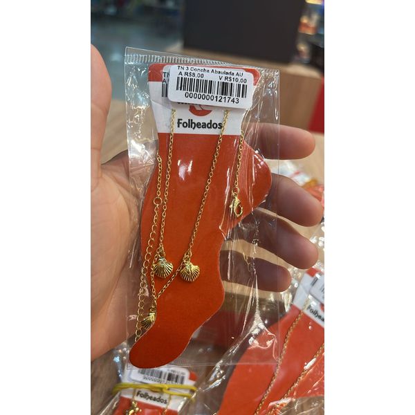 Tornozeleira Três Conchas Abaulada Banhado A Ouro 18K
