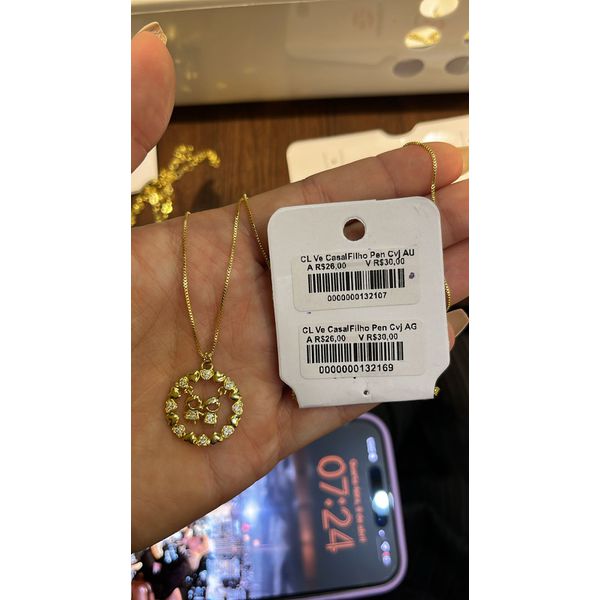Colar Veneziana Casal Filho Pendurado Cravejado Banhado A Ouro 18k
