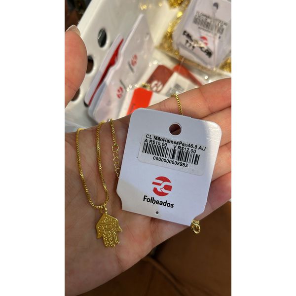 Colar Mão Hamsá Pendurado Banhado A Ouro 18K