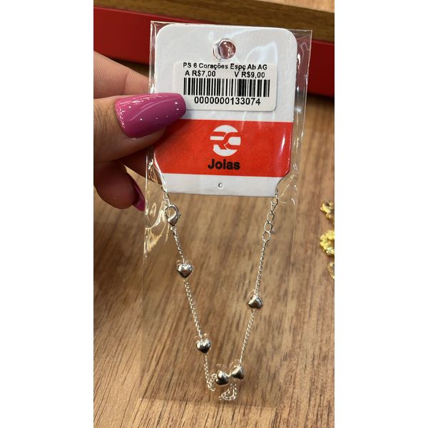 Pulseira Seis Coração Espaçada AB Banhado A Prata 925