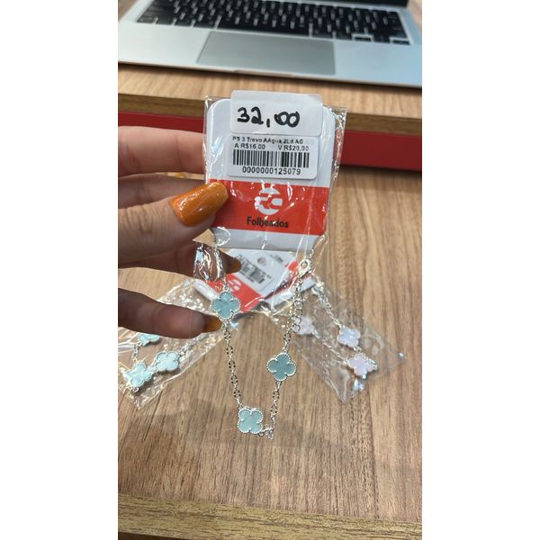 Pulseira Três Trevo Azul Água Dois Lado Banhado A Prata 925