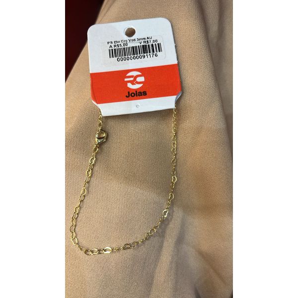 Pulseira Elo Coração Vazado 3mm Banhado 