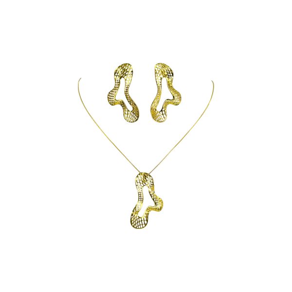 Conjunto Orgânico Vazado Banhado A Ouro 18K
