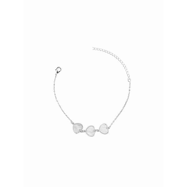 Pulseira Três Corações Resina Branco Banhado A Prata 925