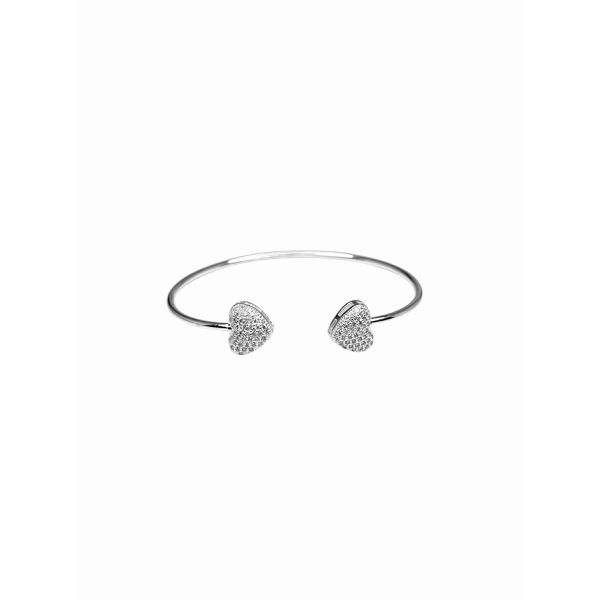 Pulseira Bracelete Dois Corações Cravejado Banhado A Prata 925 