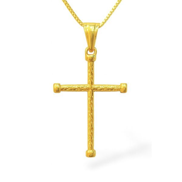 Pingente Cruz Redondo Detalhada Aço Dourado 