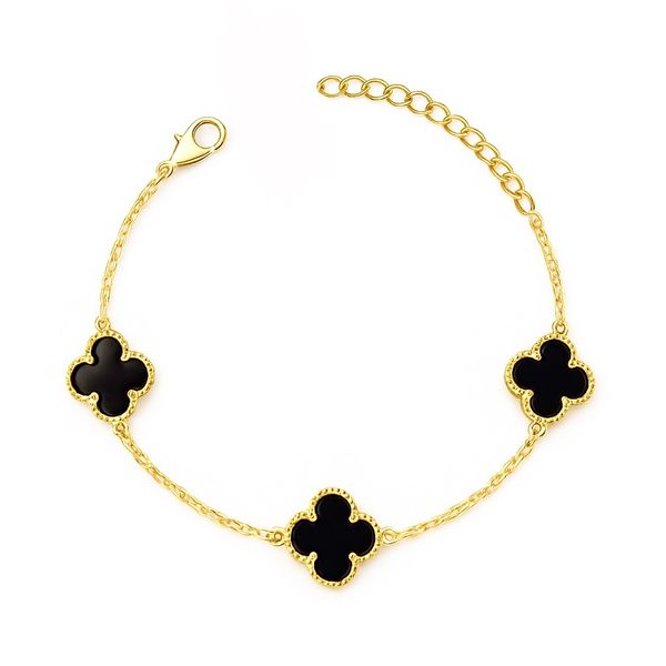 Pulseira Três Trevo Duo Preto Banhado A Ouro 18K