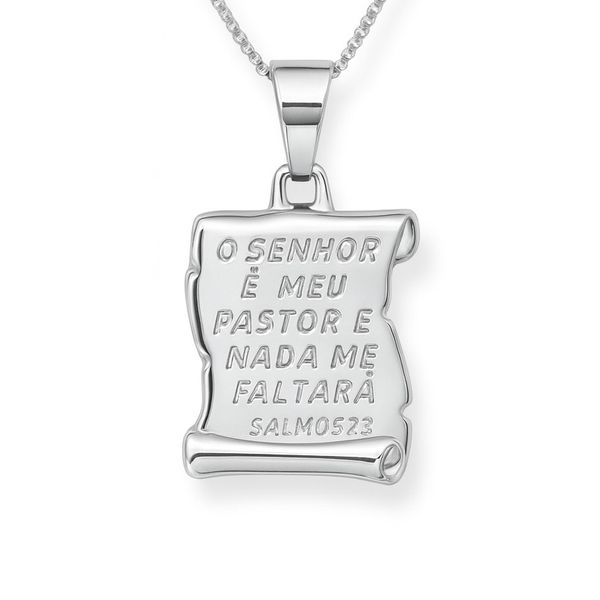Pingente Pergaminho O senhor É Meu Pastor Banhado A Prata 925