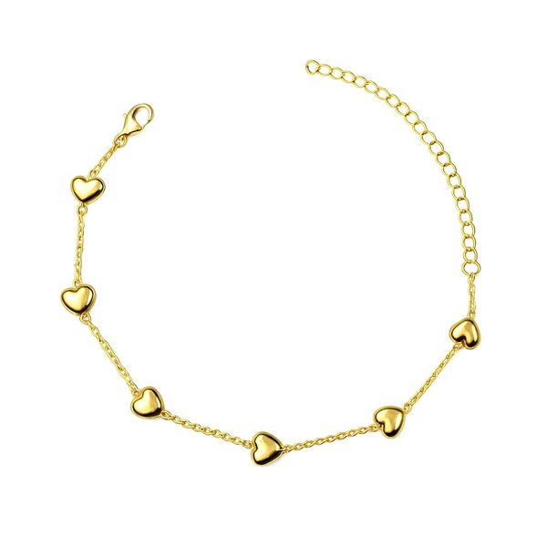 Pulseira Seis Corações Espaçada Banhado A Ouro 18K