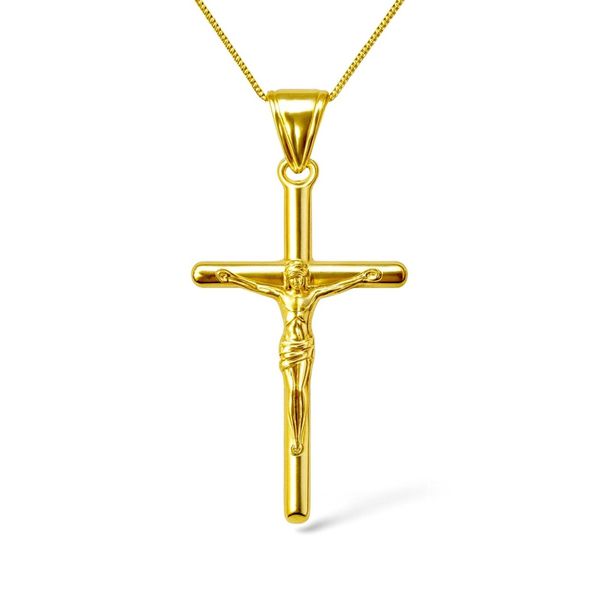 Pingente Jesus Na Cruz Aço Dourado 