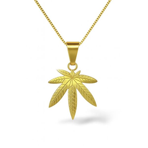 Pingente Folha Maconha Aço Dourado 