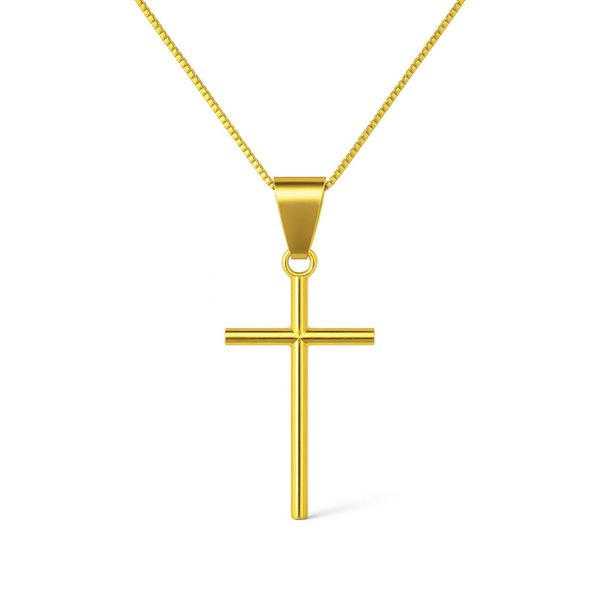 Pingente Cruz Palito Aço Dourado 