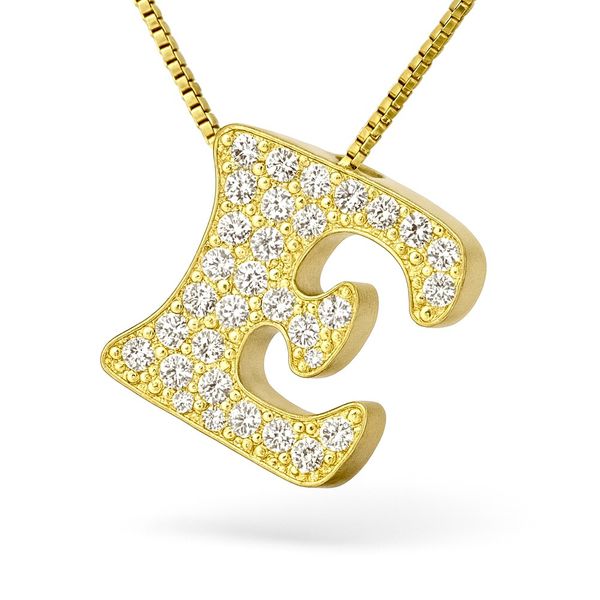 Pingente Letra E Cravejada Banhada a Ouro 18K