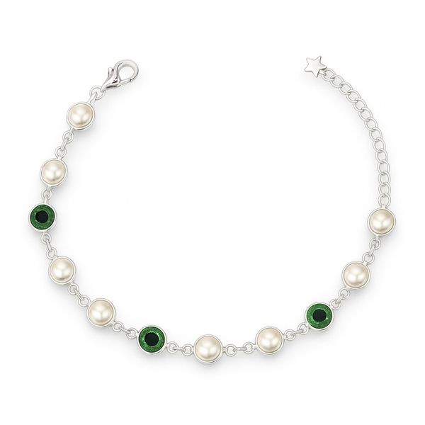 Pulseira Pérola Tiffany Verde Banhado A Prata 925.