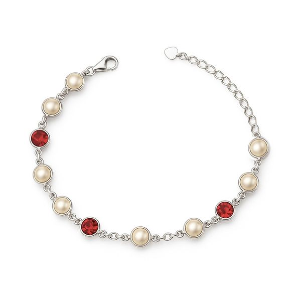 Pulseira Pérola Tiffany Vermelha Banhado A Prata 925.