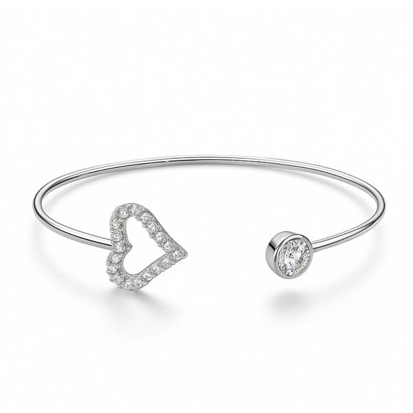 Pulseira Bracelete Coração Luz Banhado A Prata 925.