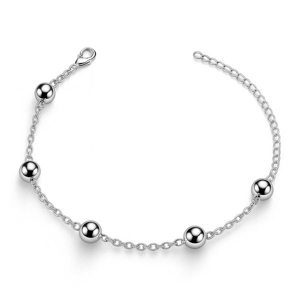 Pulseira Bola Lisa Espaçada Banhado A Prata 925.