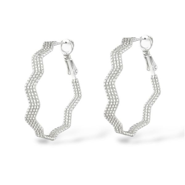 Brinco Argola ZigZag Três Fileiras Click Banhado a Prata 18K