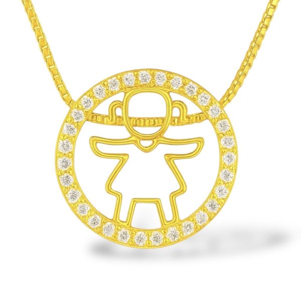 Pingente Menina Passante 15 Cravejado Banhado A Ouro 18k