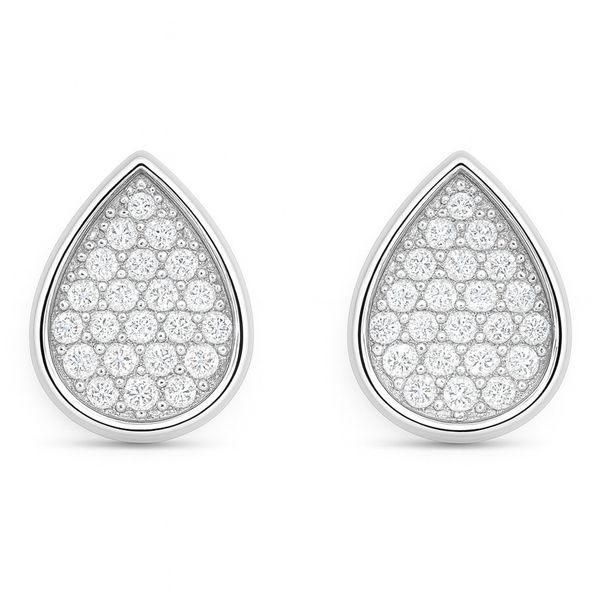 Brinco Gota Côncavo Cristal Cravejado Banhado a Prata 925