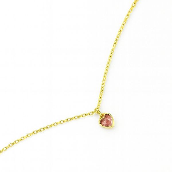 Tornozeleira Elo Português Coração Rosa Banhado A ouro 18k