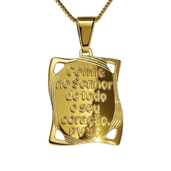 Pingente Pergaminhl Confie No Senhor Banhado A Ouro 18K
