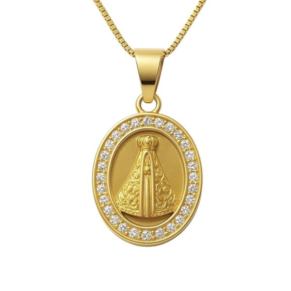Pingente Nossa Senhora Cravejado Banhado A Ouro 18K