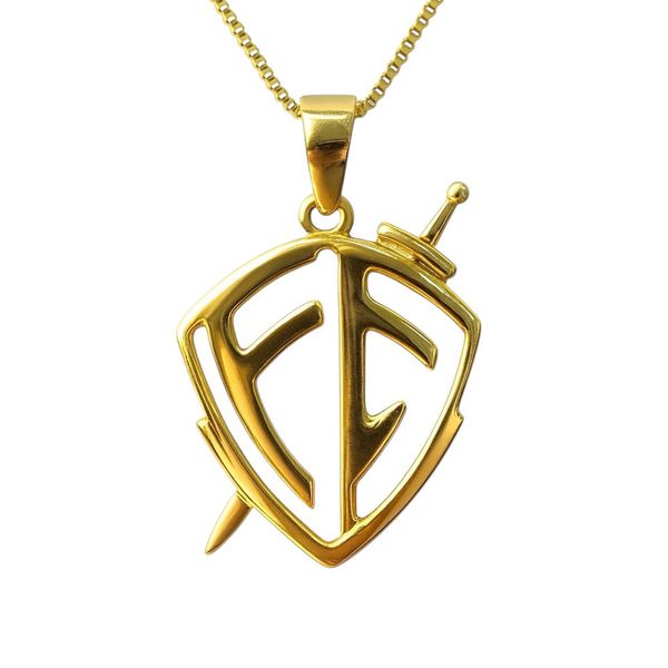 Pingente Escudo Fé Vazado Banhado a Ouro 18K