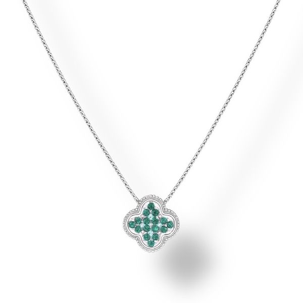 Colar Trevo Verde Mini Cravejado Banhado A Prata 925