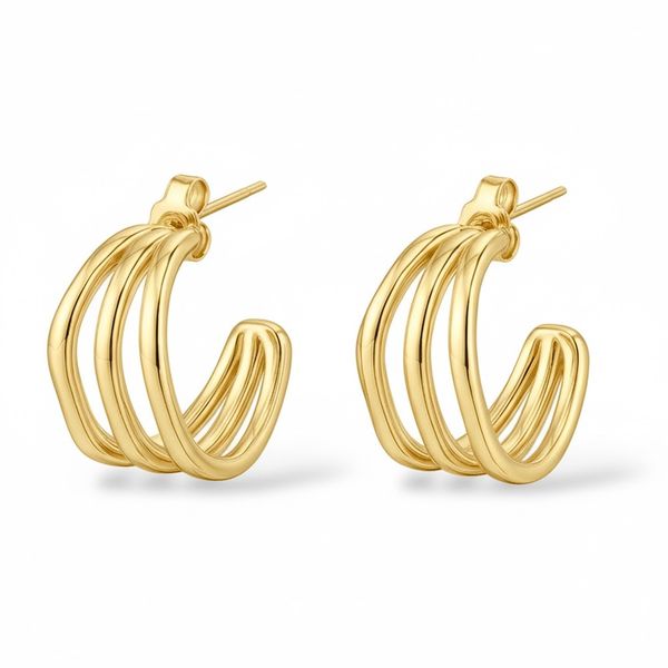 Brinco Argola Tripla Tarraxa Banhado a Ouro 18K
