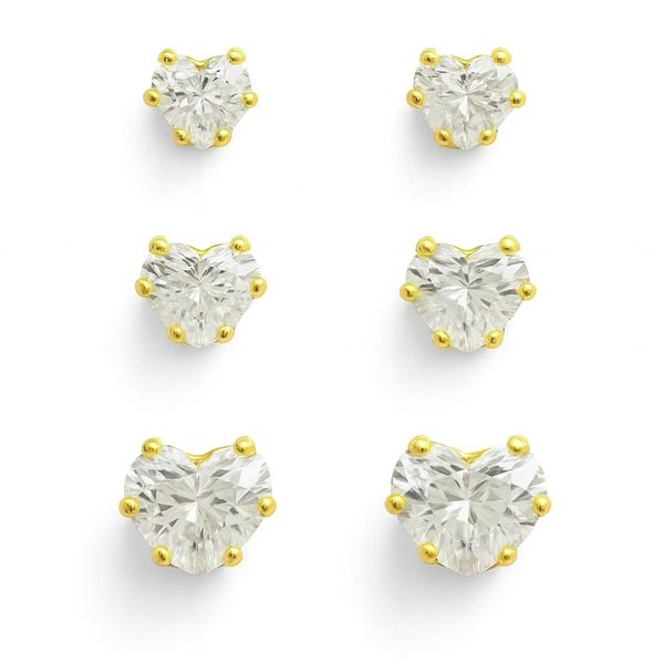 Brinco Trio Coração Cristal Zircônia Banhado a Ouro 18K