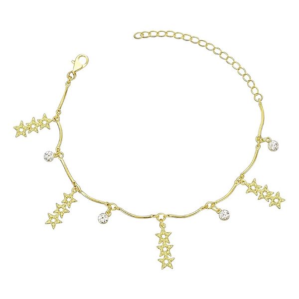 Pulseira Estrela Tripla Pendurado Banhado A Ouro 18k
