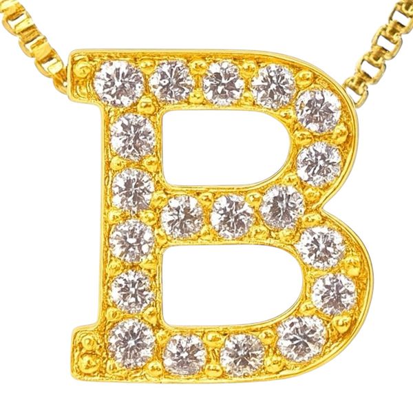 Pingente Latão Letra B Cravejada Zircônia Banhado A Ouro 18K