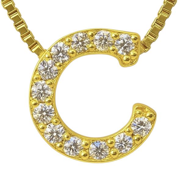 Pingente Latão Letra C Cravejada Zircônia Banhado A Ouro 18k