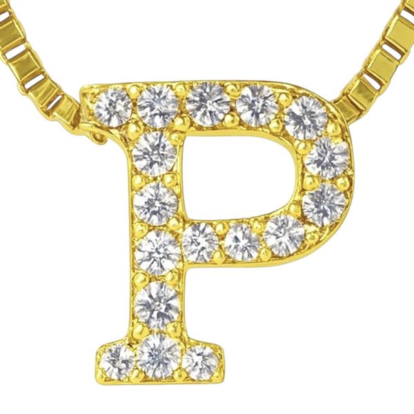 Pingente Latão Letra P Cravejada Zircônia Banhado A Ouro 18k