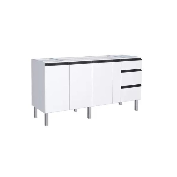 Gabinete de Cozinha para Pia 180 em Aço Gaia 3 Portas Branco - Cozimax