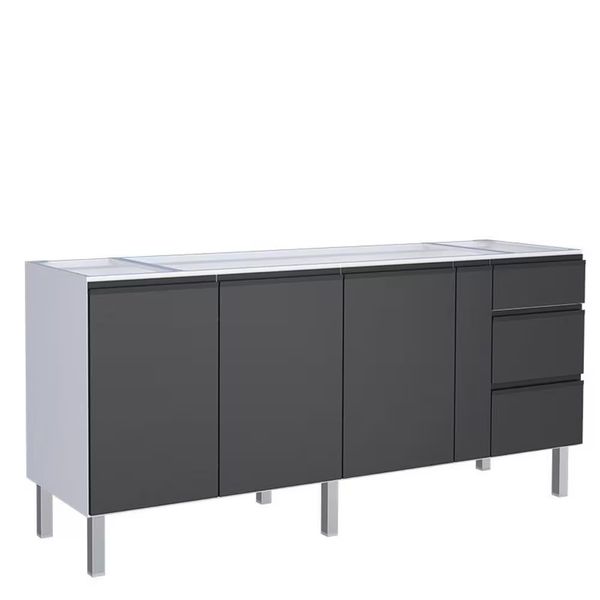 Gabinete de Aço Para Pia 200 Gaia 3 Gavetas Flat Cozimax Preto