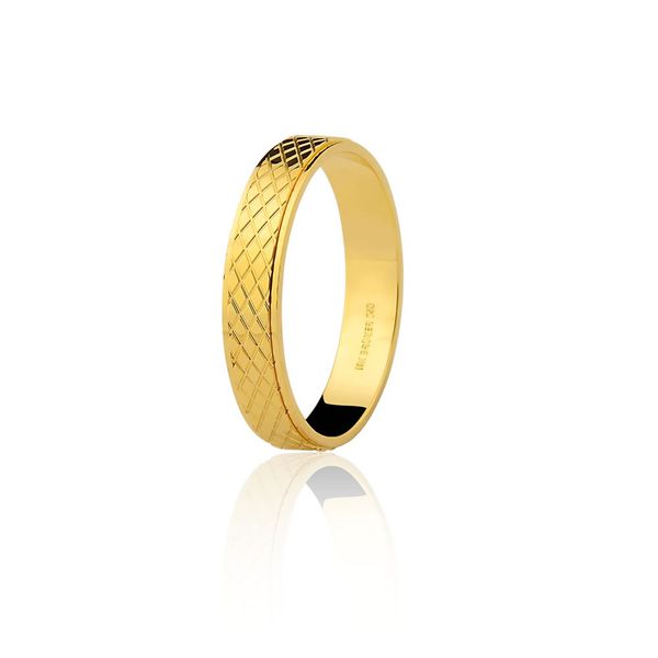 Alianças de Casamento em Ouro 18K Xadrez 4.0mm