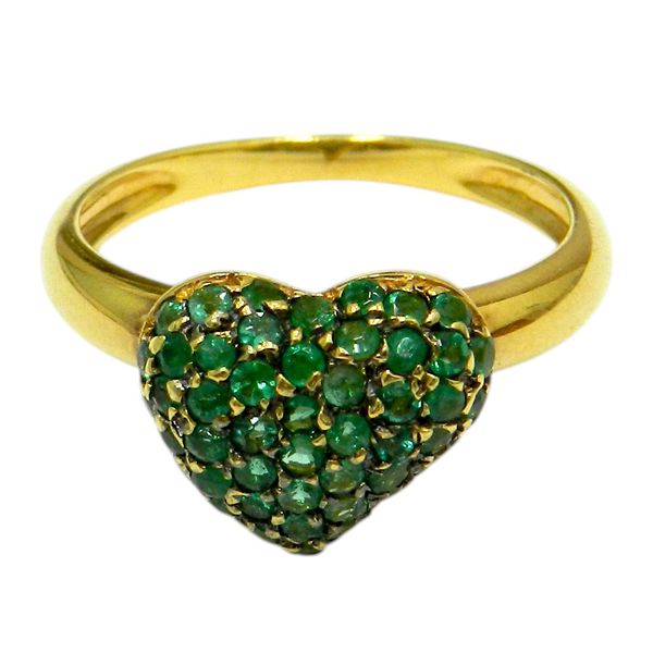 Anel em Ouro 18K Coração de Esmeraldas 4.0g 11.0mm