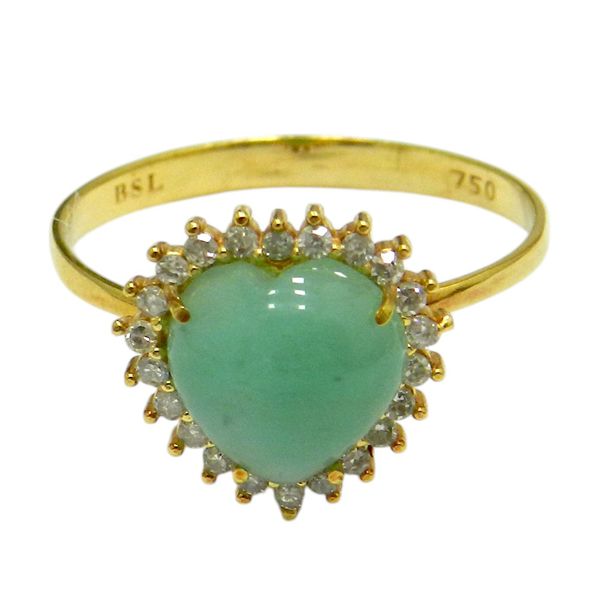 Anel em Ouro 18K Coração de Jade e Brilhantes 2.0g