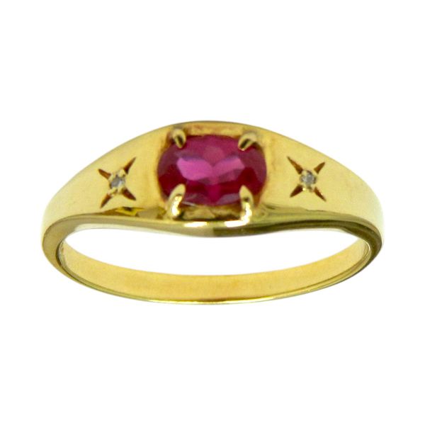 Anel em Ouro 18K de Rubi e Brilhantes 3.0g 6.4mm