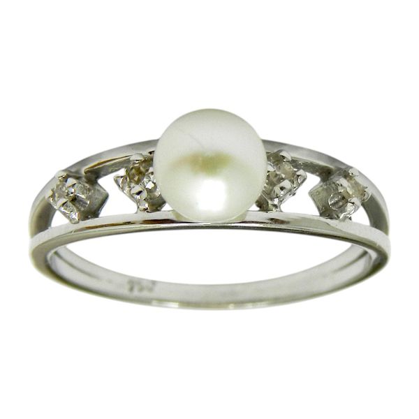 Anel em Ouro Branco 18K de Pérola 4 Brilhantes 2.3g