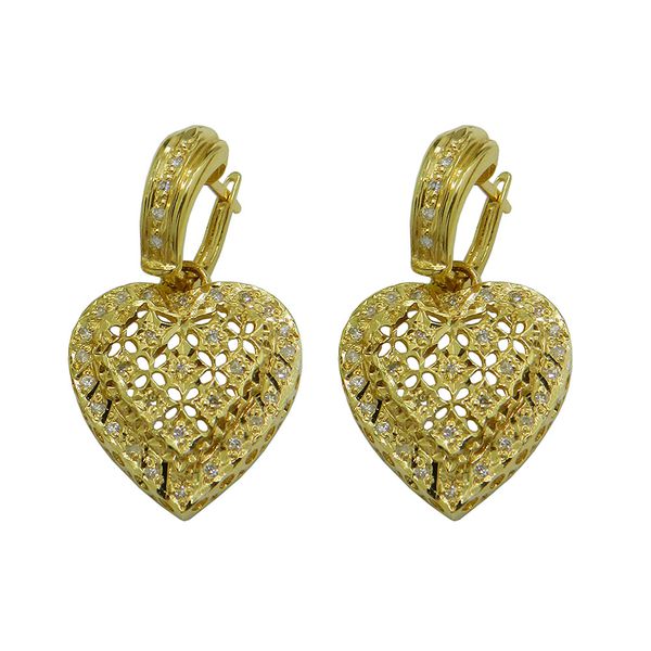 Brinco de Argola em Ouro Coração Brilhantes 6.4g 30mm